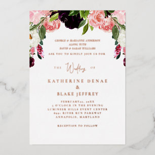 Faire-part de mariage à motif floral rose poudré a