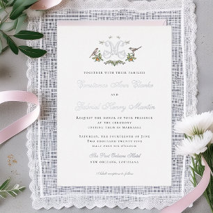 Faire-part de mariage à motif "M" et oiseaux amour