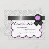 Faire-part de mariage à motifs damassés violet et (Devant / Derrière)
