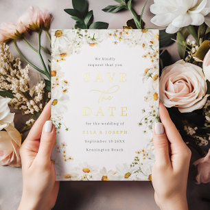 Faire-part de mariage à motifs floraux blancs et f