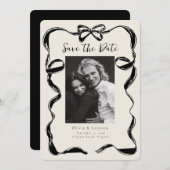 Faire-part de mariage à motifs noir ivoire avec ph (Devant / Derrière)