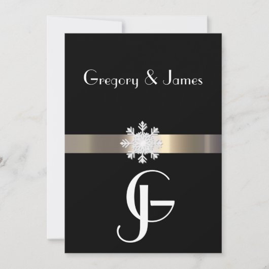 Faire-part de mariage à neige noir et or (Devant)