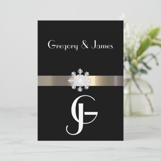 Faire-part de mariage à neige noir et or (Debout devant)