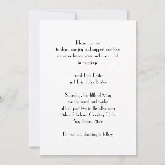 Faire-part de mariage à neige noir et or (Dos)