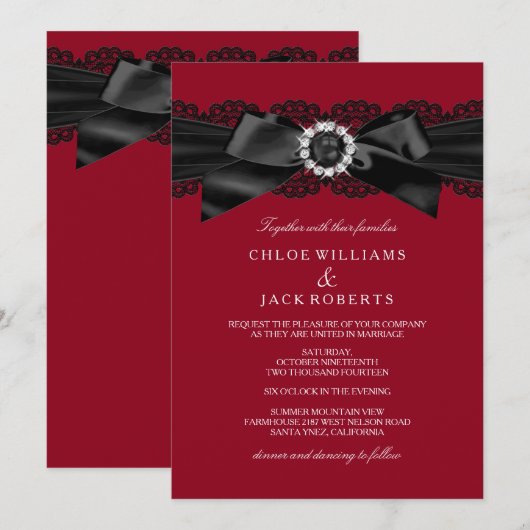 Faire-part de mariage à nœud papillon perle rouge (Devant / Derrière)