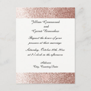 Faire-part de mariage à paillettes en faux or rose