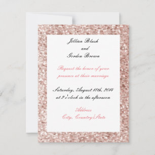 Faire-part de mariage à paillettes fausses rose te