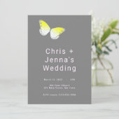 Faire-part de mariage à papillon blanc et jaune (Debout devant)