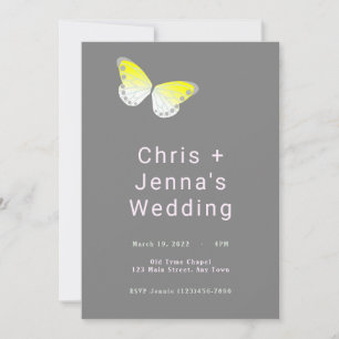 Faire-part de mariage à papillon blanc et jaune