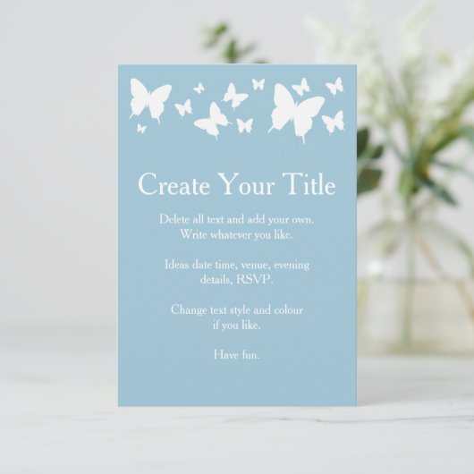 Faire-part de mariage à papillon bleu et blanc (Debout devant)