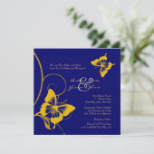 Faire-part de mariage à papillon bleu et jaune (Debout devant)