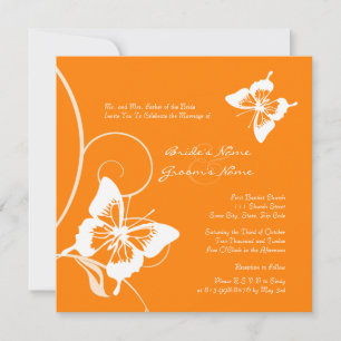 Faire-part de mariage à papillon orange et blanc