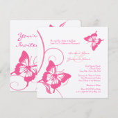 Faire-part de mariage à papillon rose et blanc (Devant / Derrière)