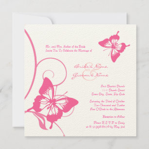 Faire-part de mariage à papillon rose et blanc