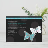 Faire-part de mariage à papillon Turquoise et noir (Debout devant)