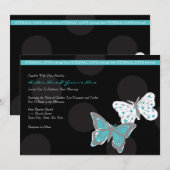 Faire-part de mariage à papillon Turquoise et noir (Devant / Derrière)