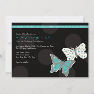 Faire-part de mariage à papillon Turquoise et noir