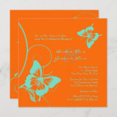 Faire-part de mariage à papillons orange et Turquo (Devant / Derrière)