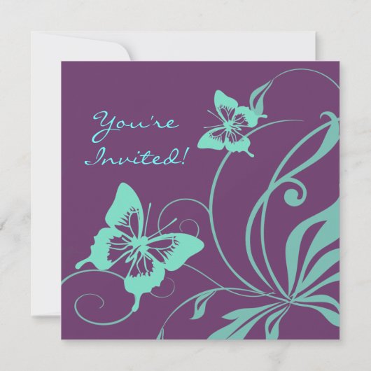 Faire-part de mariage à papillons violet et Turquo (Dos)