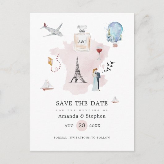 Faire-part de mariage à Paris aquarelle (Devant)