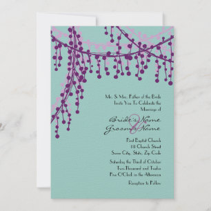 Faire-part de mariage à perles violettes et Turquo