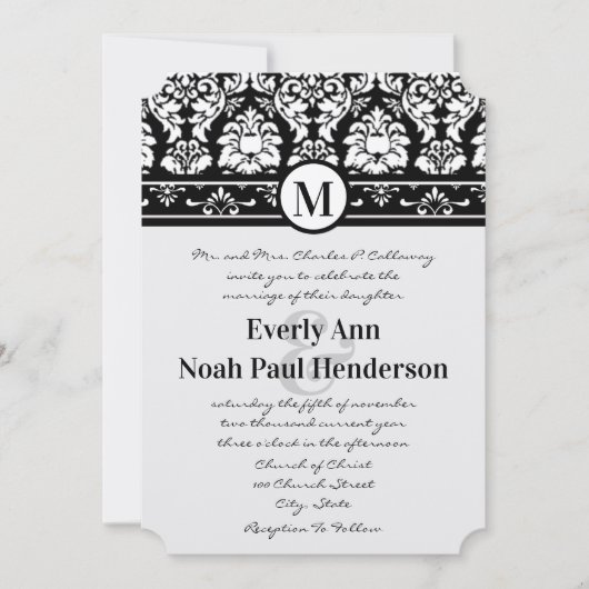 Faire-part de mariage à persiennes en damas noir e (Devant)