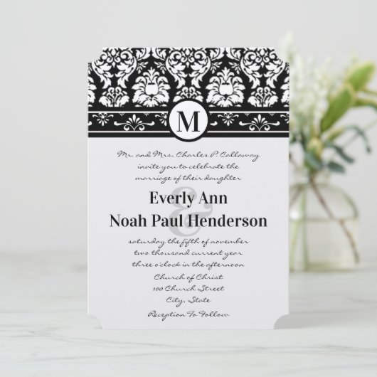 Faire-part de mariage à persiennes en damas noir e (Debout devant)
