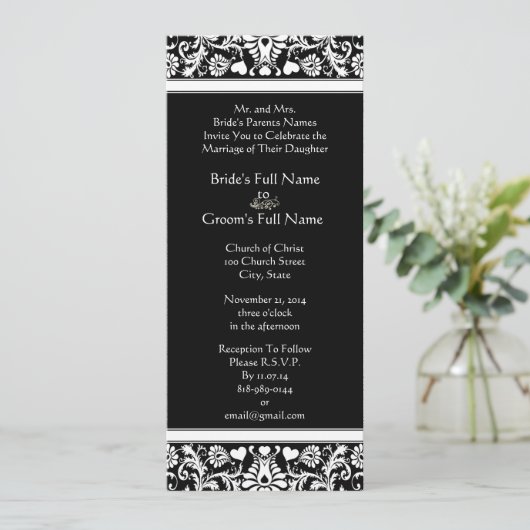 Faire-part de mariage à persiennes en damas noir e (Debout devant)