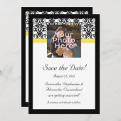 Faire-part de mariage à photo en damas noir, blanc (Devant / Derrière)