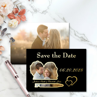 Faire-part de mariage à photo en feuille d'or véri