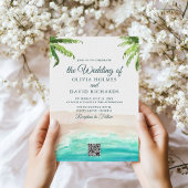Faire-part de mariage à photo et code QR de plage
