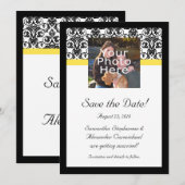 Faire-part de mariage à photo noir, blanc et jaune (Devant / Derrière)