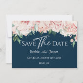 Faire-part de mariage à plat marine Fleur rose blu (Devant)