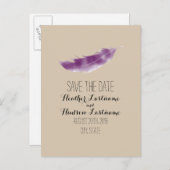 Faire-part de mariage à plume aquarelle violette (Devant / Derrière)