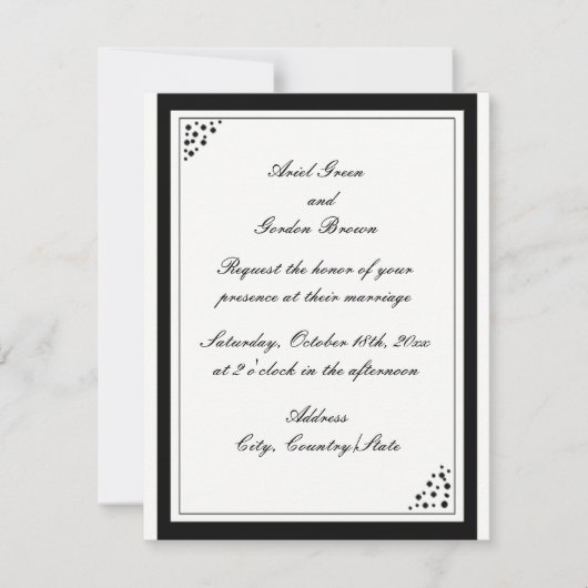 Faire-part de mariage à points de bordure noirs (Devant)