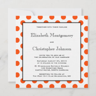 Faire-part de mariage à points Polka orange et bla