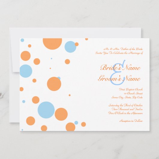 Faire-part de mariage à points Polka orange et ble (Devant)