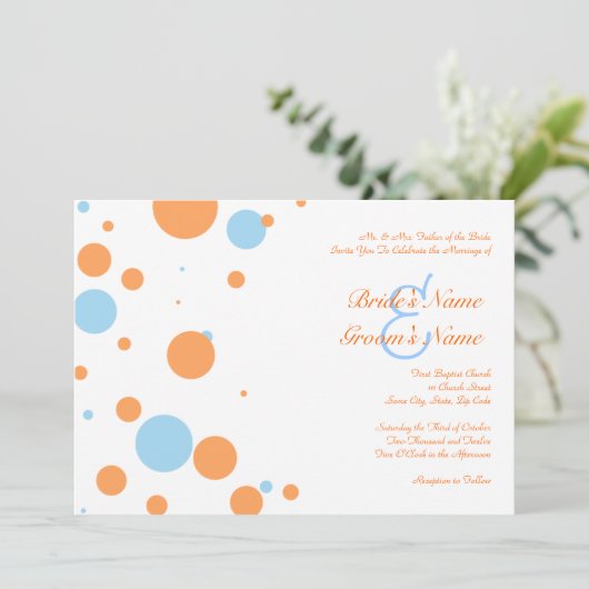 Faire-part de mariage à points Polka orange et ble (Debout devant)