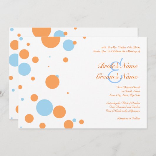 Faire-part de mariage à points Polka orange et ble (Devant / Derrière)