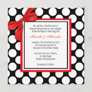 Faire-part de mariage à points polka rouge et noir