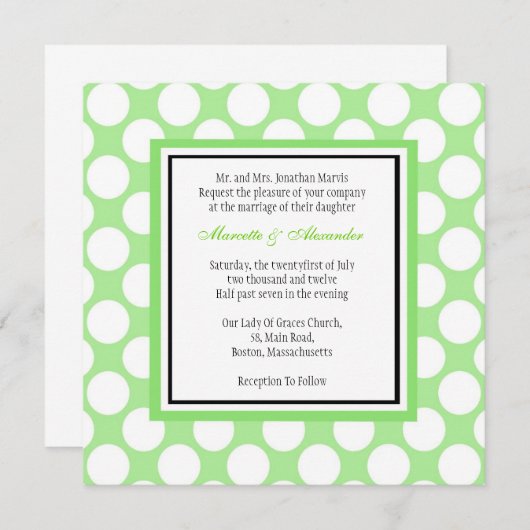 Faire-part de mariage à points Polka verts (Devant / Derrière)