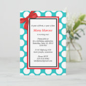 Faire-part de mariage à points rouges et Aqua Polk (Debout devant)