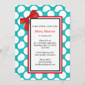 Faire-part de mariage à points rouges et Aqua Polk (Devant / Derrière)