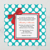 Faire-part de mariage à points rouges et Aqua Polk (Devant / Derrière)