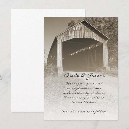 Faire-part de mariage à Pont Couvert Rustique (Devant / Derrière)