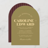 Faire-part de mariage à rayures à arc rétro (Devant / Derrière)