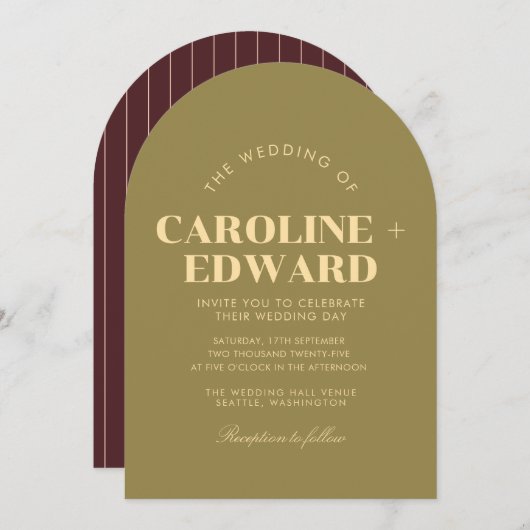 Faire-part de mariage à rayures à arc rétro (Devant / Derrière)