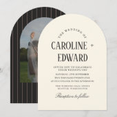 Faire-part de mariage à rayures à arc rétro (Devant / Derrière)