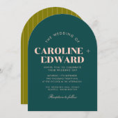 Faire-part de mariage à rayures à arc rétro (Devant / Derrière)