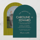 Faire-part de mariage à rayures à arc rétro (Devant / Derrière)